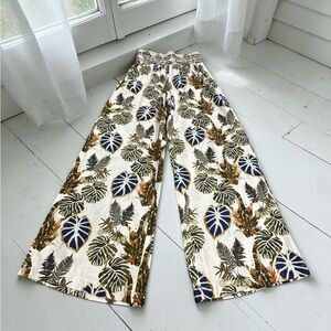 Dahui Hawaii Linen Blend Wide Leg Flowy Pants. Tropical Leaf. Size: XL tall